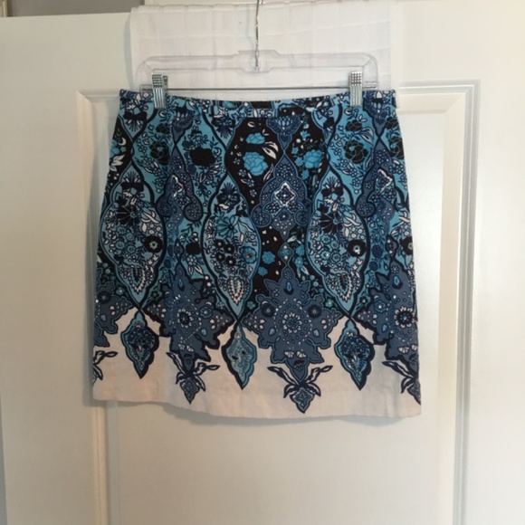 Ann Taylor Ladies Lined Skirt Blue/ Navy/ White Size 10 - Picture 2 of 5